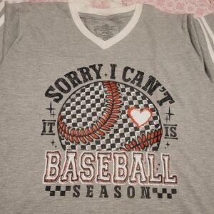 Women’s Gray V-Neck Baseball Graphic Tee - Gray & Red
